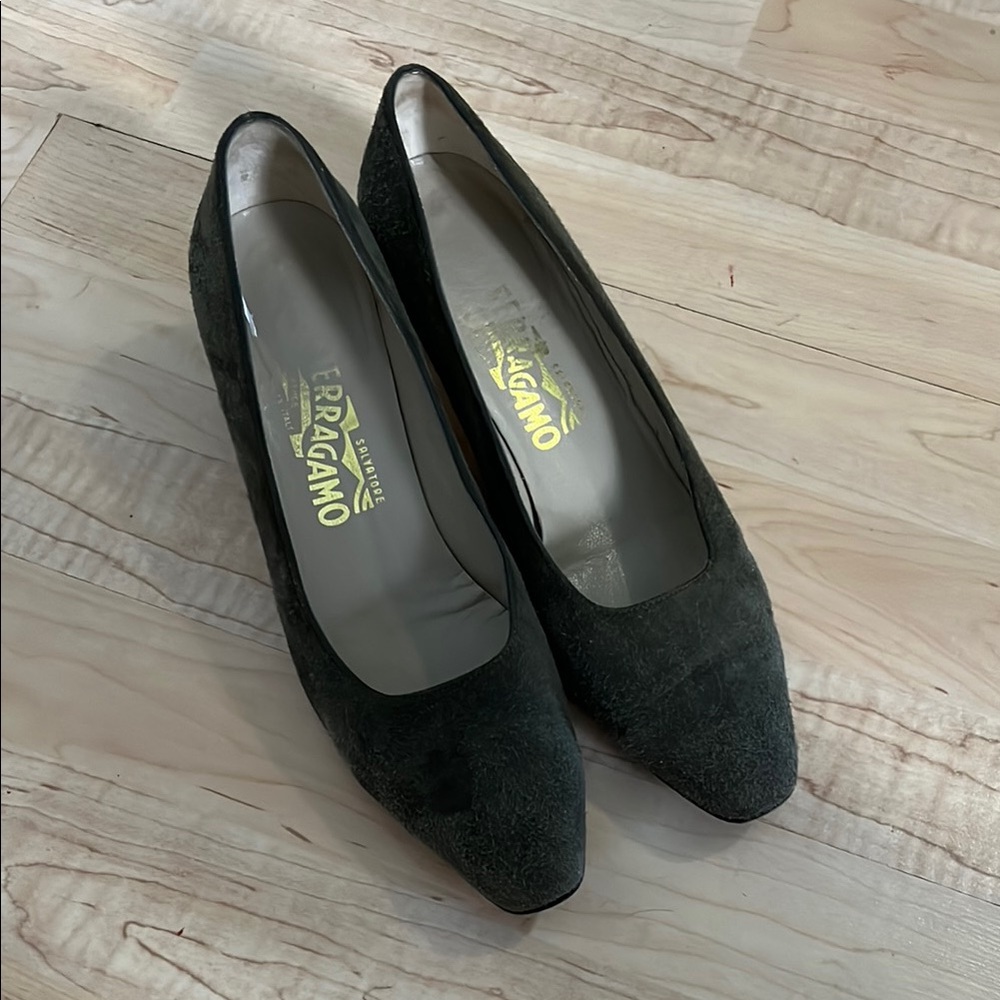Salvatore Ferragamo Olive Green Suede Women's Shoes